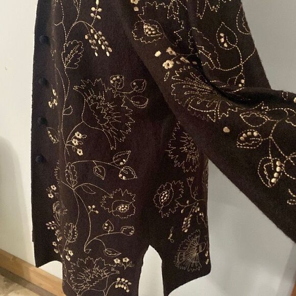 Cambridge Dry Goods brown wool jacket blazer coat embroidered size small - Picture 6 of 13